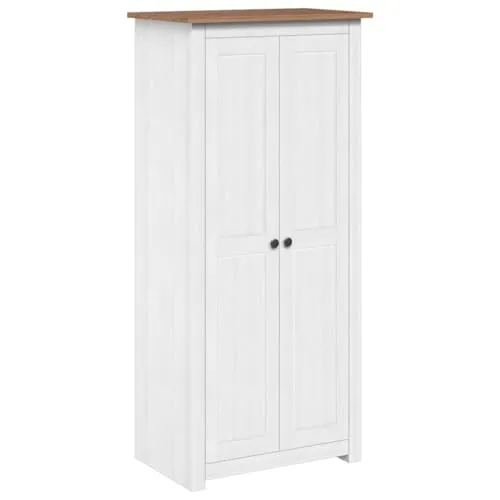 vidaXL Panama-Kiefer Kleiderschrank mit 2 Fächern - Kleiderschrank in Weiß, kompakt und geräumig, ideal für kleine Schlafzimmer mit Kleiderstange und festem Einlegeboden für optimale Aufbewahrung.