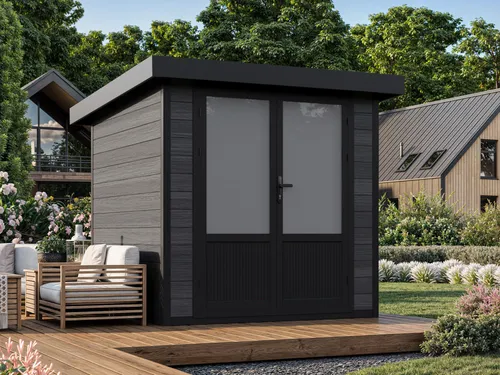 WPC Gartenhaus Style DeLuxe 2x2 m mit Pultdach – 4,0 m² - Hochwertiges WPC Gartenhaus in modernem Design, 4,0 m² Stauraum, wetterbeständig mit Aluminium-Doppeltür und Sicherheitsverglasung für optimalen Schutz.