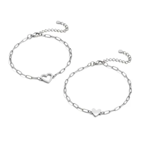 Karma NH11042499 Damen Armband Set Herz Edelstahl modern Silber Armkettchen Schmuck Schwestern Freundinnen Damenarmband Damenschmuck wasserfest hypoallergen (Sisters by Heart Silber)