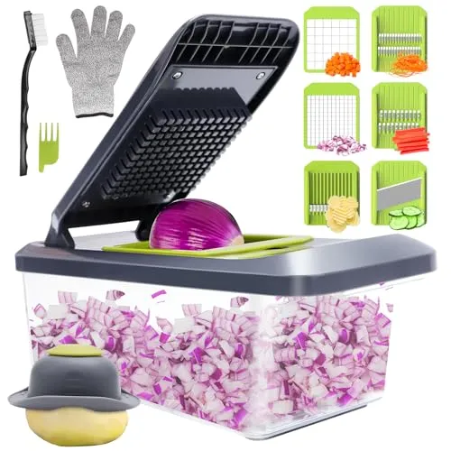 Gemüseschneider Manuell Mandoline Gemüsehobel mit 6 Klingen & 3.3L Container