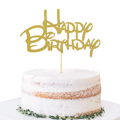 Hinzufügenhinzugefügt Gold Happy Birthday Cake Topper - Golden Glitter Geburtstagsparty Kuchen Decoration Zubehör, Kuchen Smash Dekoration Fotokabine Requisiten, Gold Papier Kuchen Topper Flaggen