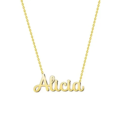 cotigo Namenskette aus Stahl – inklusive Karte mit schöner Bedeutung – silberner oder goldener Namensanhänger – personalisierte Geschenke für Frauen – Geburtstag (Alicia-Golden)
