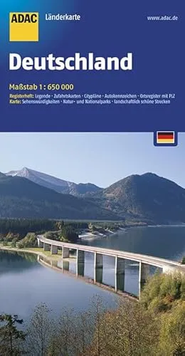 ADAC Länderkarte Deutschland 1:650.000: Register: Legende, Zufahrtskarten, Citypläne, Autokennzeichen, Ortsregister mit Postleitzahlen. Karte: ... schöne Strecken (ADAC LänderKarten)