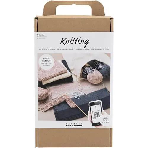 Creativ Company Knitting Kit Learning Set - Beginner - Schreibutensilien für kreative Einsteiger, ideal zum Erlernen der Stricktechnik mit umfassendem Zubehör.