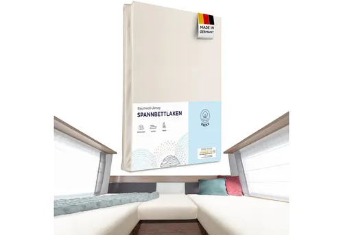 Beeke Spannbettlaken für Wohnmobile – Gummizug, Made in Germany - Hochwertiges Jersey-Spannlaken für Wohnwagen, formbeständig und pillingfrei, ideal für erholsamen Schlaf bei Matratzenhöhen bis 15 cm.