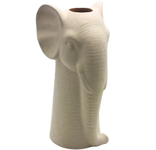 Vase Elefant - Dekovase in Sandoptik aus Keramik - Vasen - Charmante Elefantenvase in Weiß mit Sand-Finish, ideal für Blumenarrangements oder als stilvolles Dekoobjekt für jedes Zuhause.