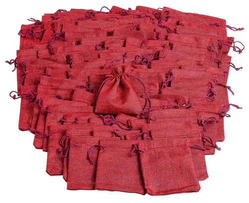 Jutebeutel 9 - Rote Jutetaschen für vielseitigen Einsatz - Hochwertige Jutebeutel in Rot, ideal für den Innen- und Außenbereich. Perfekt für umweltbewusste Einkäufe oder kreative Projekte. 100 Stück im Set.