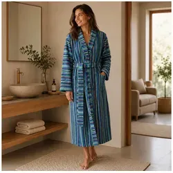 Cawö Damenbademantel Streifen 6217 Kimono Velours