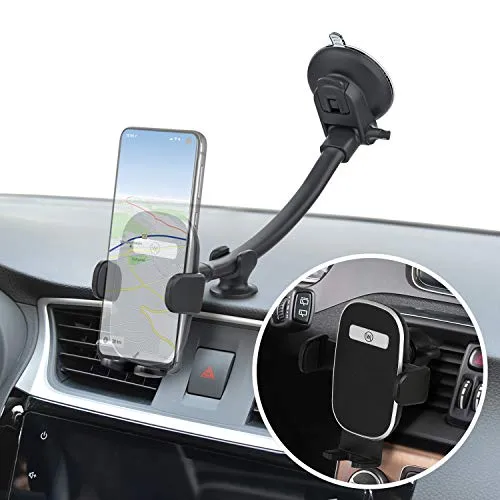 Wicked Chili extra Lange KFZ Handyhalterung mit Schwanenhals für Auto, LKW, Transporter, Universal kompatibel mit iPhone 17 15 14, Samsung Galaxy, Pixel, vibrationsfrei (2in1 mit Lüfter Halterung)