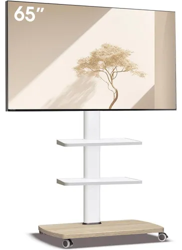 TV Ständer Rollbar mit Holzablage für 32-65 Zoll Fernseher