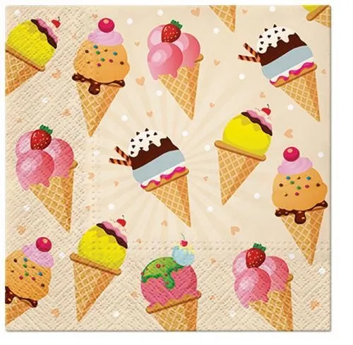 Servietten Ice cream Eiszeit Eiscreme Eishörchen Sommer Kinder Essen 33x33cm 20
