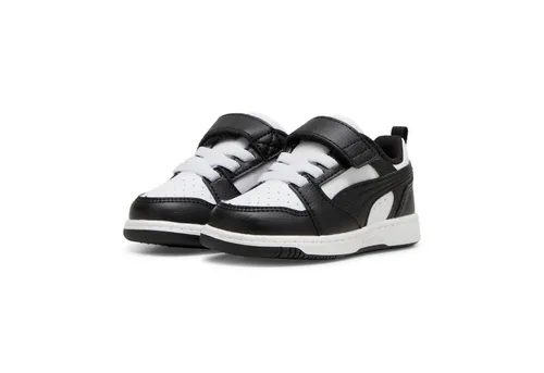 PUMA Kinder Rebound V6 Lo Sneakers 25, White Black - Sneaker aus mindestens 20 % recycelten Materialien, ideal für die ersten Schritte Ihrer Kleinen mit hohem Tragekomfort und robuster Konstruktion für optimale Traktion.