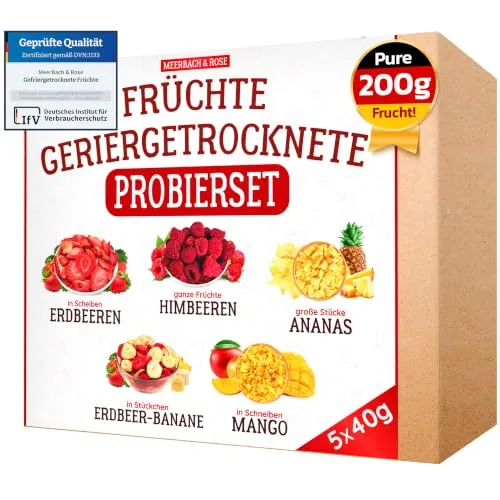 PROBIERSET gefriergetrocknete Früchte 200g, 5 x knuspriger Knabberspaß