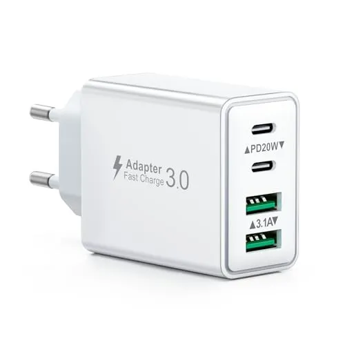 USB C Ladegerät, 40W 4 Ports Schnellladegerät, Mehrfach Stecker Mit Power Adapter Fast Charger Netzteil für iPhone 17 16 15 14 13 12 11 Pro Max, iPad, Samsung, Handys