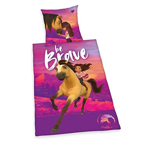 Herding Renforcé Bettwäsche 2 tlg. Spirit Pferd Lucky Be Brave Lila - Bettwäschegarnitur 135x200 cm aus 100% Baumwolle, mit Reißverschluss, pflegeleicht und ideal für Pferdefans. Öko Tex Standard 100, waschmaschinen- und trocknergeeignet.