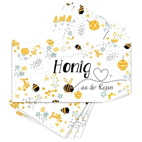 Logbuch-Verlag 25 Aufkleber Honig aus der Region Bienen Blumen 10 x 5 cm Honigaufkleber Etiketten für Honigglas