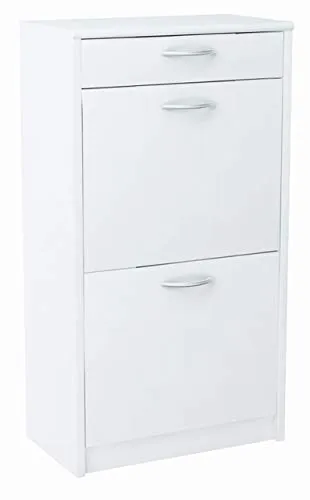 Matkam Möbel Schuhschrank in Weiß, 50x92x28 cm - Schuhschrank aus Holzwerkstoff, klassisches Design mit 2 ausklappbaren Schuhtrommeln und einer praktischen Schublade für optimale Schuhaufbewahrung.