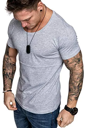 Amaci&Sons Oversize Herren Slim-Fit Crew Neck Basic T-Shirt Rundhals-Ausschnitt 1-0007 Grau Melange XXL