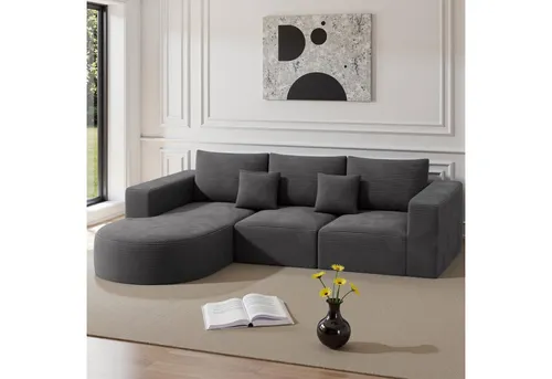 HawthyHome Cloud-Cord Ecksofa L-Form 264x177cm mit Kissen