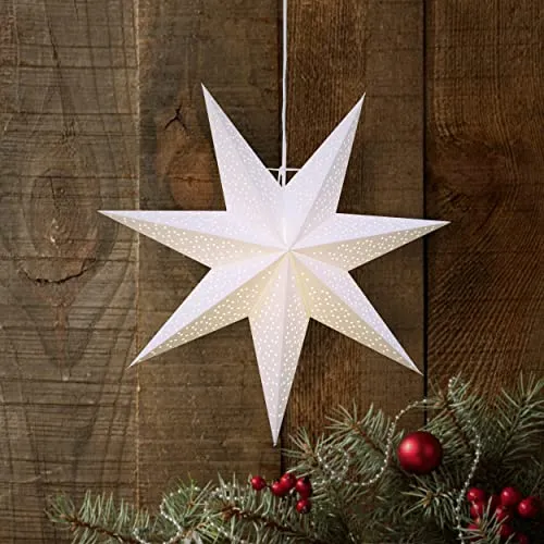Weihnachtsstern Dot von Star Trading, 3D Papierstern Weihnachten in Weiß, Dekostern zum Aufhängen mit Kabel, E14 Fassung, Ø: 54 cm