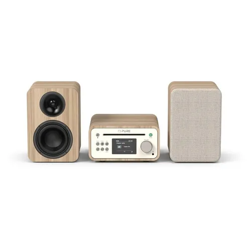 PURE Classic Stereo Mini - Weiß - Heim-Audio-Mikrosystem mit 40 W Leistung, elegantes Design aus Eiche und ideal für Musikliebhaber, die Wert auf Klangqualität legen.