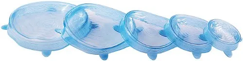 Rosenstein & Söhne Stretchdeckel: 5er-Set Stretch-Deckel aus Silikon für Schüsseln etc (Silicondeckel, Silikondeckel für Schüsseln, Frischhaltedeckel für Joghurtbecher)