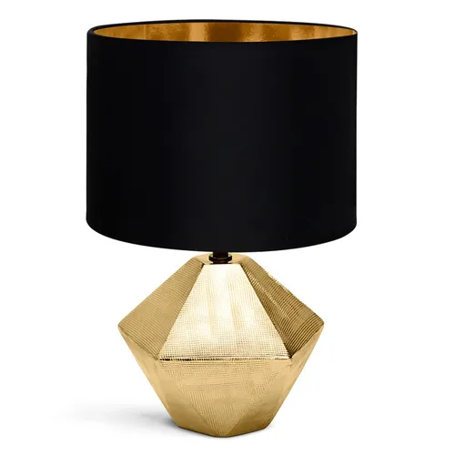 Aigostar Nachttischlampe, Moderne Tischlampe, Lampenschirm aus Stoff, Keramiksockel, E14-Fassung, Diamantform, Gold, 22 * ​​22 * ​​32 cm, 1,3 m Kabel, Vintage Design für Arbeitszimmer, Wohnzimmer