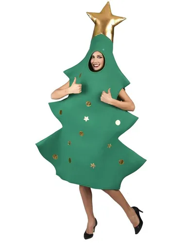 JADEO Unisex Tannenbaum-Kostüm für Weihnachten - Witziges Tannenbaum-Kostüm in grün-gold, ideal für Weihnachtsfeiern. Die Tunika sorgt für einen festlichen Auftritt und ist sowohl für Herren als auch Damen geeignet. Verwandeln Sie sich in einen lustigen Christbaum!