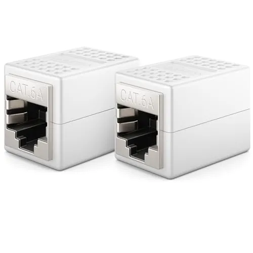 deleyCON 2 Stück RJ45 Kupplung (10 Gbit/s) LAN Kabel Verlängerung Netzwerkkabel Ethernet Adapter Verbinder Kompatibel zu Cat8, Cat7, Cat6, Cat5 Patchkabel LAN DSL POE 2X RJ45 Buchse - Weiß