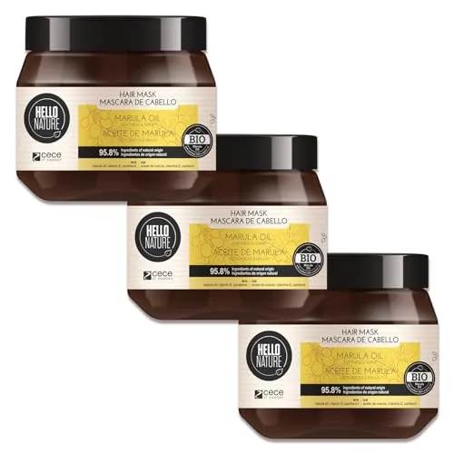 Hello Nature Haarmaske Haarkur Intensivpflege Marula 3-tlg. - Intensive Haarmaske für seidige Glätte und strahlenden Glanz. Diese Pflege vereint hochwertige Inhaltsstoffe für eine tiefenwirksame Hydration und verbessert die Kämmbarkeit, ohne zu beschweren. Ideal für geschmeidiges, glänzendes Haar.