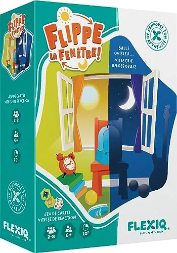 Asmodee FlexiQ Flippe das Fenster – Gesellschaftsspiele – Kartenspiele – Beobachtungs- und Schnelligkeitsspiele – Kinderspiele ab 6 Jahren – 2-8 Spieler – französische Version