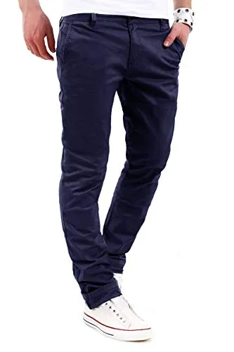 behype. Herren Basic Chino Jeans-Hose Stretch Regular Slim-Fit 80-0310,Marine,33W / 34L