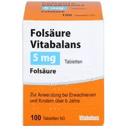Folsäure Vitabalans 5 mg Tabletten - 100 ST - Arzneimittel zur Behandlung von Folsäuremangel und zur Vorbeugung von Neuralrohrdefekten bei Schwangeren. Ideal für Frauen, die eine Schwangerschaft planen.