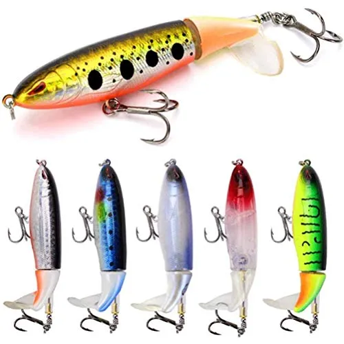 Jeyie 6 Stück Topwater Angelköder-Set, Kunststoff Whopper Plopper schwimmend rotierender Schwanz Angelköder harte Köder Haken Süßwasser Salzwasser