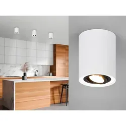 Dimmbarer LED Deckenstrahler - Schwenkbarer Aufbauspot für Küchen und Esstische - Moderne Deckenleuchte in Weiß-Schwarz mit schwenkbarer Fassung für individuelle Lichtakzente. Ideal für Kunst, Möbel und mehr. Inklusive dimmbarem GU10 Leuchtmittel für verschiedene Lichtstimmungen.
