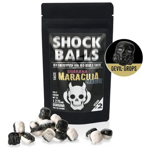 Shockballs Maracuja Lakritz – Koffeinbonbons mit 1275 mg Guarana – Energypush