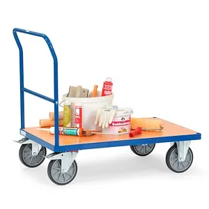 Fetra Transportwagen Schiebebügelwagen 2503 - Transportroller mit 600 kg Tragkraft und robuster MDF-Plattform in Buchedekor. Ideal für schwere Lasten, Made in Germany und 10 Jahre Herstellergarantie.
