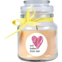 HS Candle Duftkerze & Glas Herzen Vanille Gelb