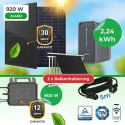 Balkonkraftwerk 920W Komplettset mit Marstek B2500D - Starten Sie Ihre eigene nachhaltige Energieversorgung mit diesem Komplettset für Solarstrom! Inklusive hochwertiger Solarmodule und Speicher für effiziente Stromnutzung auf dem Balkon.