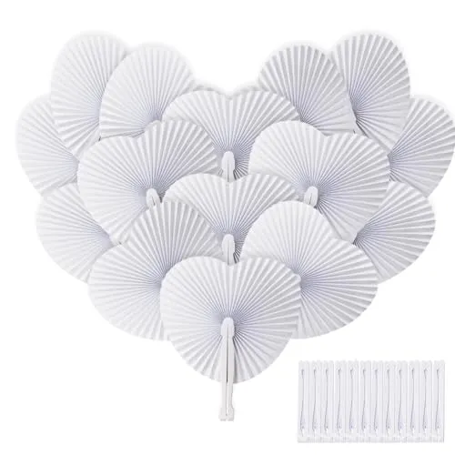ZOOI Fächer Hochzeit 24 Pack Handfächer Hochzeitsdeko Fächer Weiß Handfächer Papierfächer Hochzeit Deko, Faltfächer Fecher Damen Hochzeit Gäste für Party, Wedding, Fotografie, Wand Dekoration