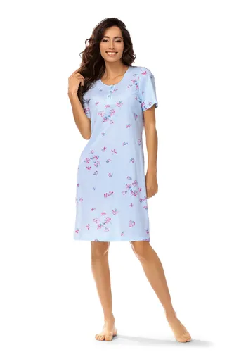 Ascafa Damen Nachthemd Kurzarm Knielang Knopfleiste Heaven Blumen -50