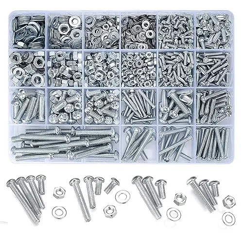 ItMvmt 1080 Pcs Schrauben Schrauben und Muttern Assortiment Kit, metrische Maschinenschrauben und Muttern und Bolzen und flache Unterlegscheiben, M3/M4/M5/M6