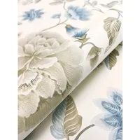 Newroom Vliestapete Floral Weiß Blau Beige - Tapeten für Wohnzimmer, Schlafzimmer und Küche mit romantischem 3D-Design. Bringen Sie Flower-Power und gute Laune in Ihr Zuhause!