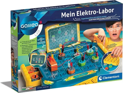 Clementoni Galileo Lab Mein Elektro-Labor - Experimentierkasten für Kinder ab 8 Jahren, spannende Elektronikexperimente mit Lichteffekten und sicheren Schaltungen