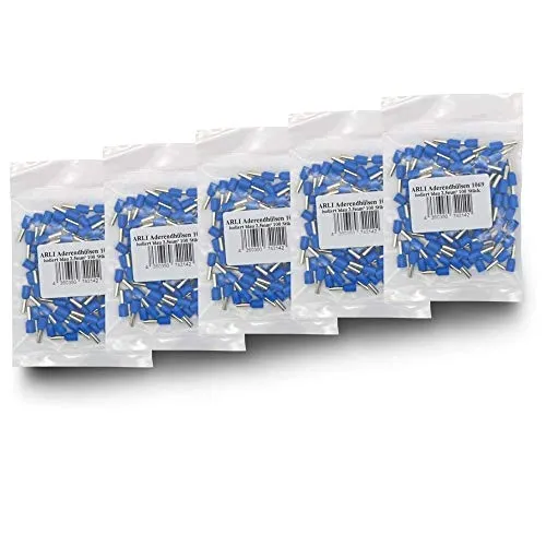 Aderendhülsen isoliert blau 500 x 2,5 mm² Aderendhülse zum crimpen mit Crimpzange Aderend Press Hülsen Stecker 2,5 mm Hülse kfz Draht Elektro Kabelschuhe 500 Stück ARLI
