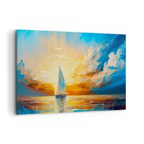 Wandbilder Dekoration Wohnzimmer Landschaft Nautisch Segelboot Bilder auf Leinwand 120x80cm Leinwandbild Schlafzimmer Deko Wand Kunstdruck Art Groß XXL Wanddeko Bild Wall Decor Canvas AA120x80-5712