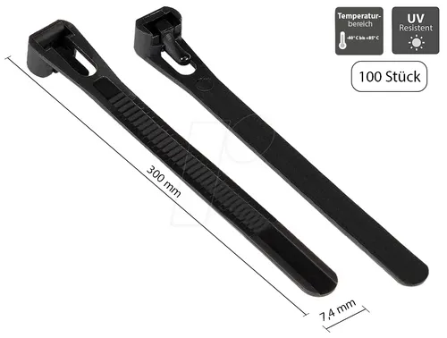 GC KAB-R30S74 - Kabelbinder, wiederlösbar, 300 mm, schwarz, UV-beständig, 100er-