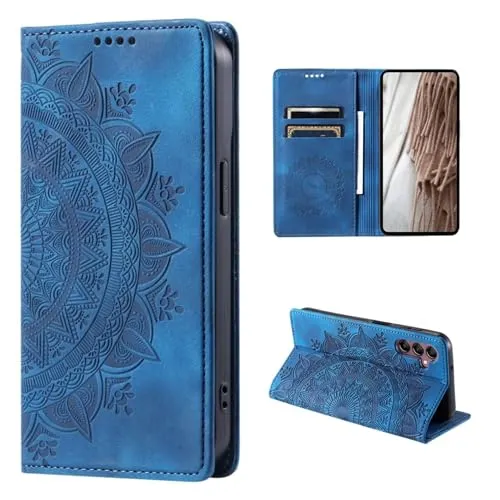 CoverKingz Handyhülle für Samsung Galaxy S24 - Handytasche mit Kartenfach Klapphülle Cover - Handy Hülle klappbar Motiv Mandala Blau