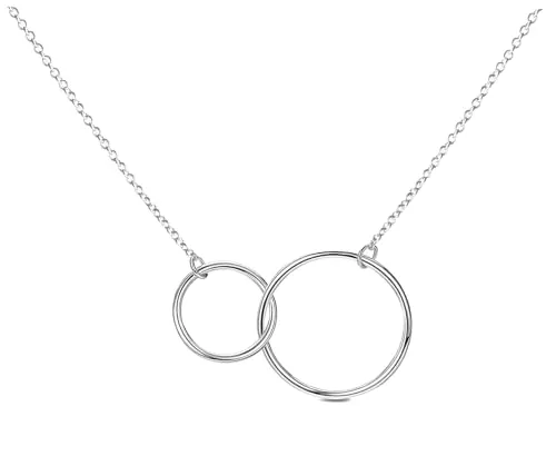 Kritz Damen Halskette Kreis Anhänger mit 2 Ringen Gold oder Silber - Halskette Zwei Kreise mit Verstellbare Kette - Geschenk für Frauen (Silber)