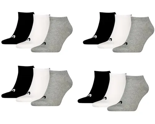 HEAD Herren Unisex Sneaker Socken All Sports 12P (35-38, Grey White Black) - Hochwertige Sneaker Socken für Herren und Damen im 12er Pack. Optimal für Sport und Freizeit, mit elastischem Bund für perfekten Halt. Verfügbar in verschiedenen Farben für Ihren individuellen Stil. Ideal für den täglichen Gebrauch.